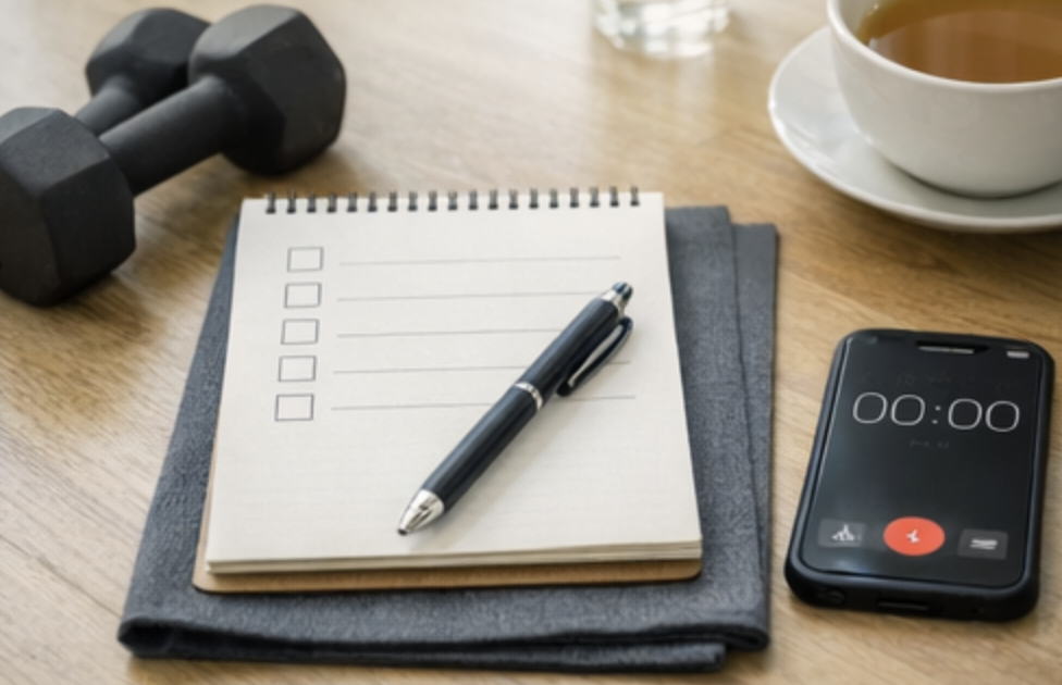 무리하지 않는 강도를 기록하는 운동 노트 분위기